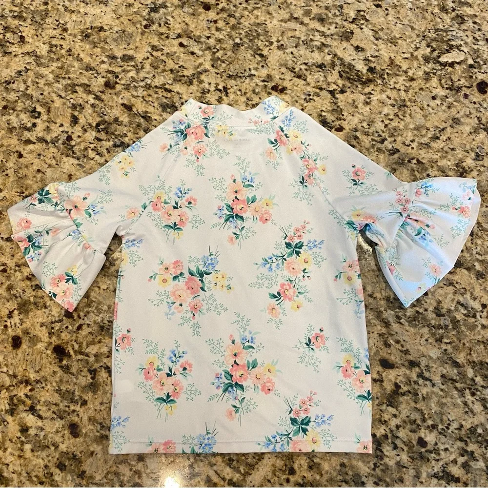 Janie And Jack Girls Floral Ruffle Sleeve Rash Guard Swim Top Size 10 White Pink